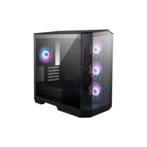 MSI MAG PANO M100R PZ ARGB Black Mid Tower Cabinet with panoramic tempered glass panels, ARGB fans, and Micro-ATX motherboard support.