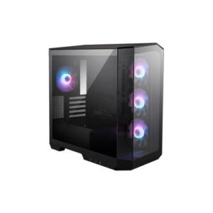 MSI MAG PANO M100R PZ ARGB Black Mid Tower Cabinet with panoramic tempered glass panels, ARGB fans, and Micro-ATX motherboard support.