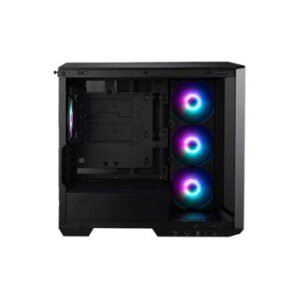 MSI MAG PANO M100R PZ ARGB Black Mid Tower Cabinet with panoramic tempered glass panels, ARGB fans, and Micro-ATX motherboard support.