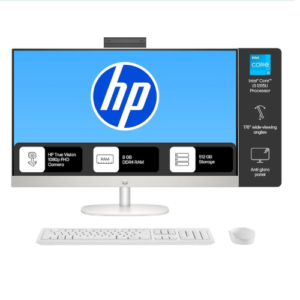 HP AIO 24-cr0905in All-in-One PC with 13th Gen Intel Core i3-1315U processor, 8GB DDR4 RAM, 512GB SSD, 23.8-inch FHD display, Windows 11, Microsoft 365 + Office 2024 in Shell White.