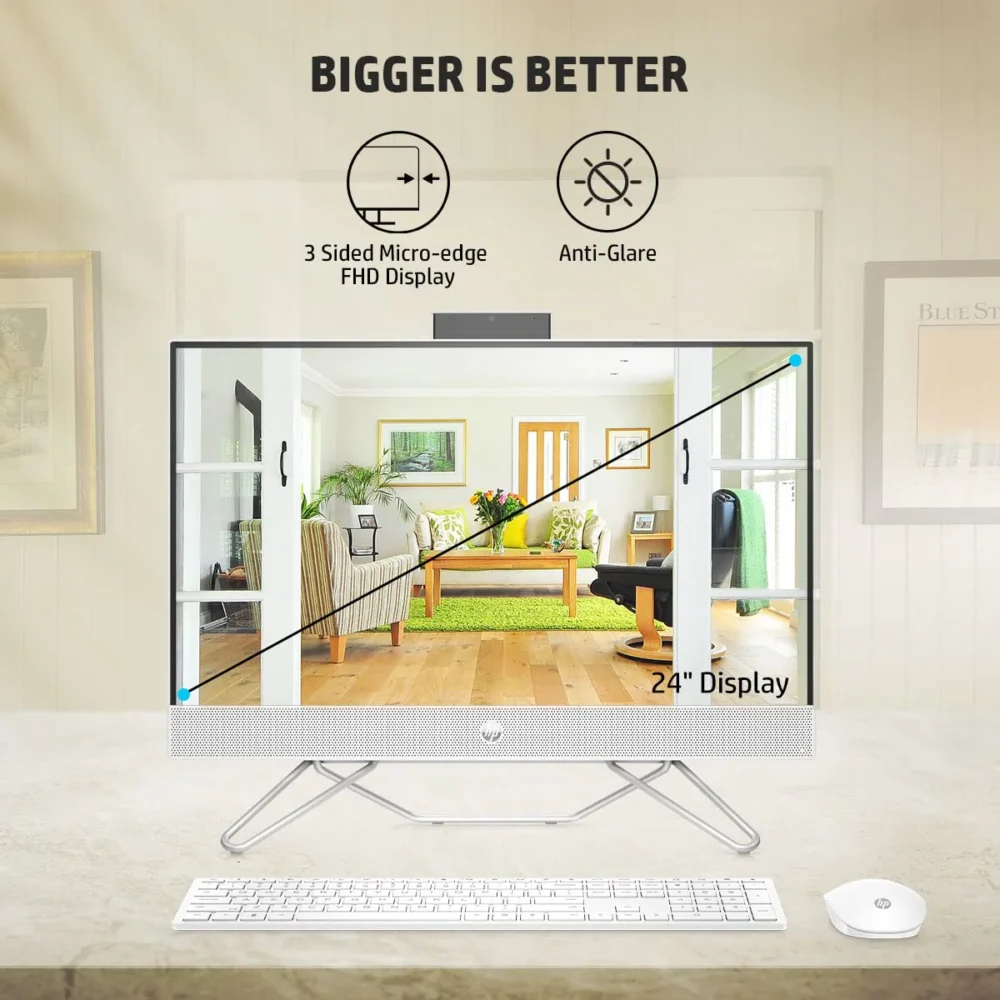HP ALL-IN-ONE 13TH GEN WIN 11 INTEL CORE I3-23.8" 8GB RAM/512GB SSD/FHD, MICRO-EDGE, ANTI-GLARE DISPLAY/WIRELESS KEYBOARD & MOUSE/INTEL UHD GRAPHICS/WIN 11/5.37 KG, 24-CB0901IN