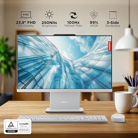 Lenovo IdeaCentre AIO 13th Gen Coreâ„¢ i5-13420H 24" FHD IPS (16GB RAM/512GB SSD/Windows11/Office 24/3Wx2 Harman Speakers/Wireless EOS Keyboard & Mouse, Cloud Grey), All-in-One Desktop