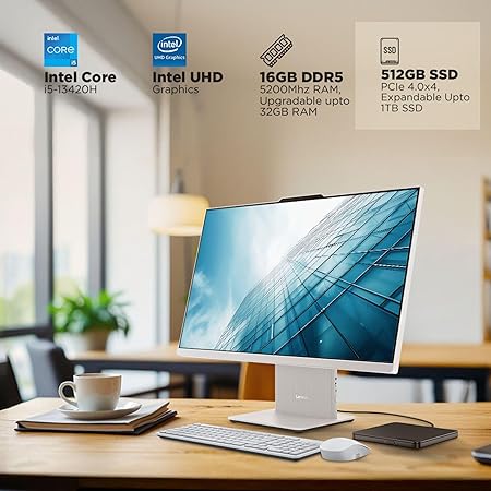 Lenovo IdeaCentre AIO 13th Gen Core™ i5-13420H 24" FHD IPS (16GB RAM/512GB SSD/Windows11/Office 24/3Wx2 Harman Speakers/Wireless EOS Keyboard & Mouse, Cloud Grey), All-in-One Desktop