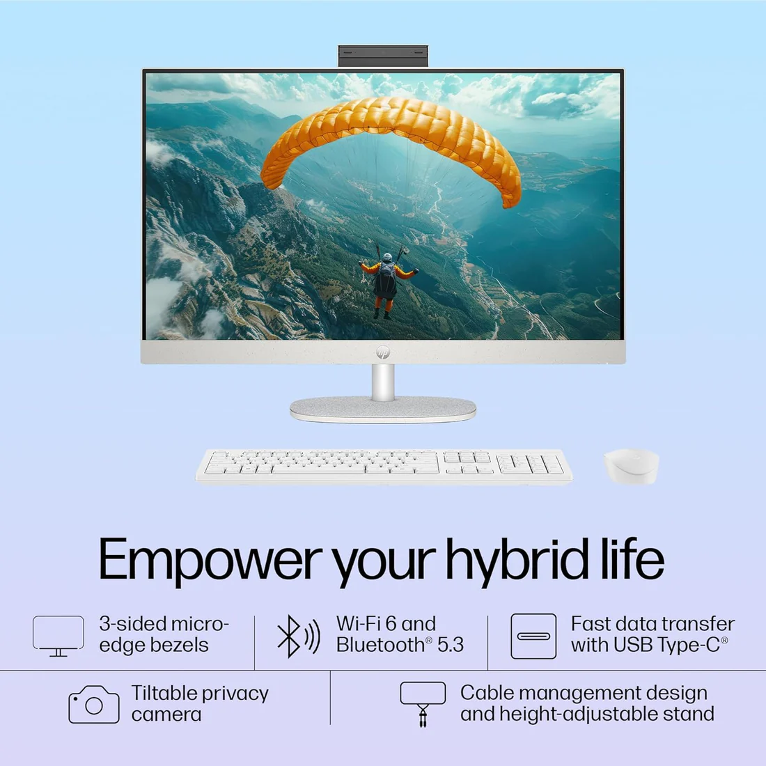 81eyT3OdMAL._SL1500 Hp (27") AIO Desktop Pc 27-Cr1026in Intel Ultra 5 -125U/Win 11+MSO 21/16GB/512 GB SSD/ Grphx Graphics UMA , Height Adjustable Stand/Wireless/ ODD No/Shell White