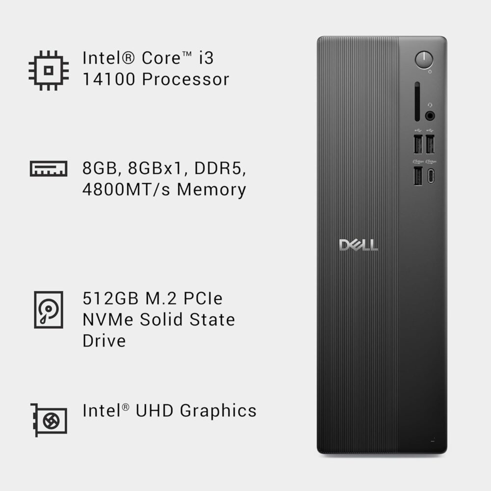 Dell Slim Desktop ECS1250/ Intel Core i3-14100 /8GB /512GB M.2 SSD/3 Year Basic Onsite Service
