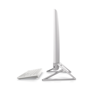 Sleek pearl white Dell 24-inch All-in-One desktop PC with slim bezels, wireless keyboard, and mouse on a modern office desk.
