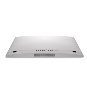 Sleek pearl white Dell 24-inch All-in-One desktop PC with slim bezels, wireless keyboard, and mouse on a modern office desk.