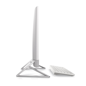 Sleek pearl white Dell 24-inch All-in-One desktop PC with slim bezels, wireless keyboard, and mouse on a modern office desk.