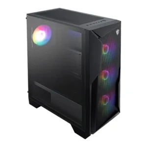 MSI MAG FORGE 130A Airflow Auto RGB Mid Tower Cabinet with mesh front panel, Auto RGB fans, tempered glass side panel, and ATX motherboard support.