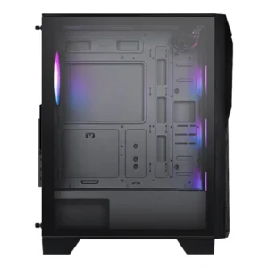 MSI MAG FORGE 130A Airflow Auto RGB Mid Tower Cabinet with mesh front panel, Auto RGB fans, tempered glass side panel, and ATX motherboard support.