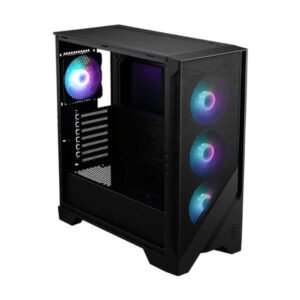 MSI MAG Forge 320R Airflow Mid Tower Gaming Cabinet with mesh front panel, tempered glass side panel, and ARGB fans