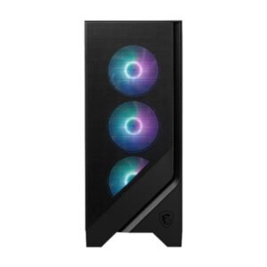 MSI MAG Forge 320R Airflow Mid Tower Gaming Cabinet with mesh front panel, tempered glass side panel, and ARGB fans