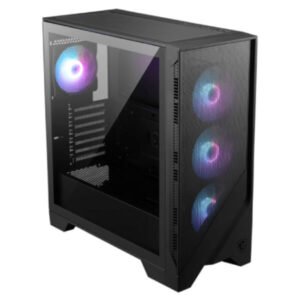 MSI MAG Forge 321R Airflow ARGB Mid Tower Gaming Cabinet with mesh front panel, tempered glass side panel, and ARGB fans