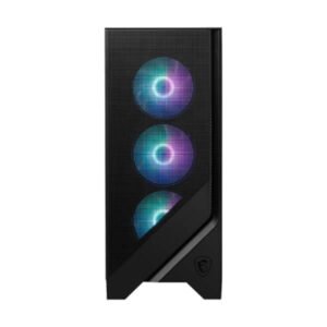 MSI MAG Forge 321R Airflow ARGB Mid Tower Gaming Cabinet with mesh front panel, tempered glass side panel, and ARGB fans