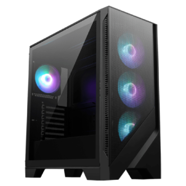 MSI MAG Forge 321R Airflow ARGB Mid Tower Gaming Cabinet with mesh front panel, tempered glass side panel, and ARGB fans