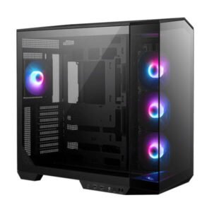 MSI MAG PANO 100R PZ ARGB Black Mid Tower Gaming Cabinet with panoramic tempered glass and ARGB fans
