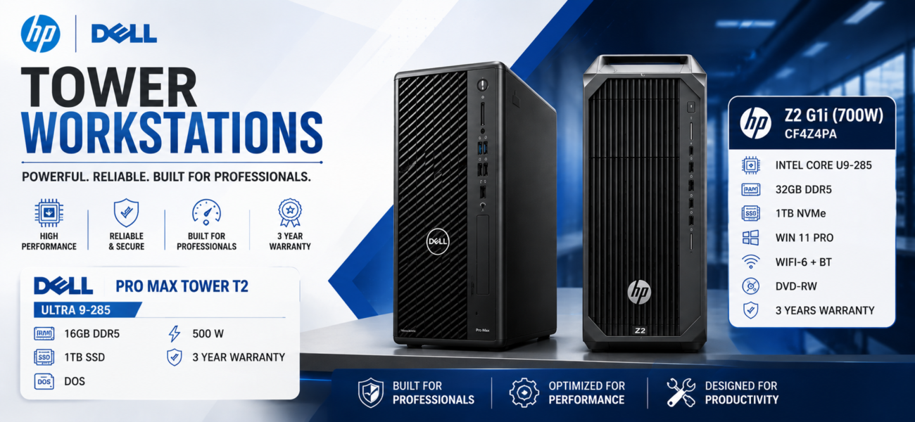Buy HP Tower Workstation & Dell Precision Tower Workstations online at Balaji Computer Wala. High-performance desktop workstations for CAD, 3D Rendering, AI, Engineering, Architecture, Video Editing and Professional Business Applications.